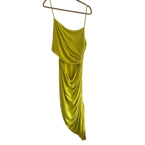 HALSTON Averie Ruched cut out jersey cocktail midi dress in sulfer size 16 - Picture 9 of 10